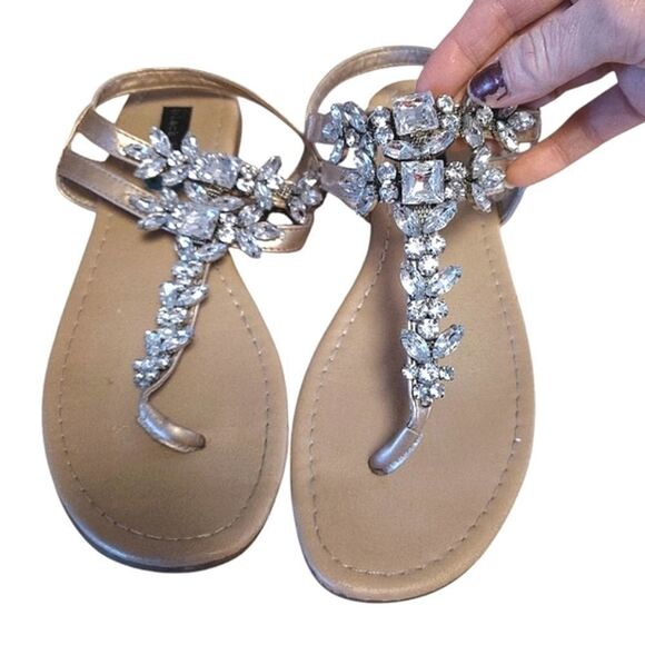 2 Pairs Strappy Rhinestones & Animal Print Sandals Size 7.5 Bundle - Picture 3 of 16